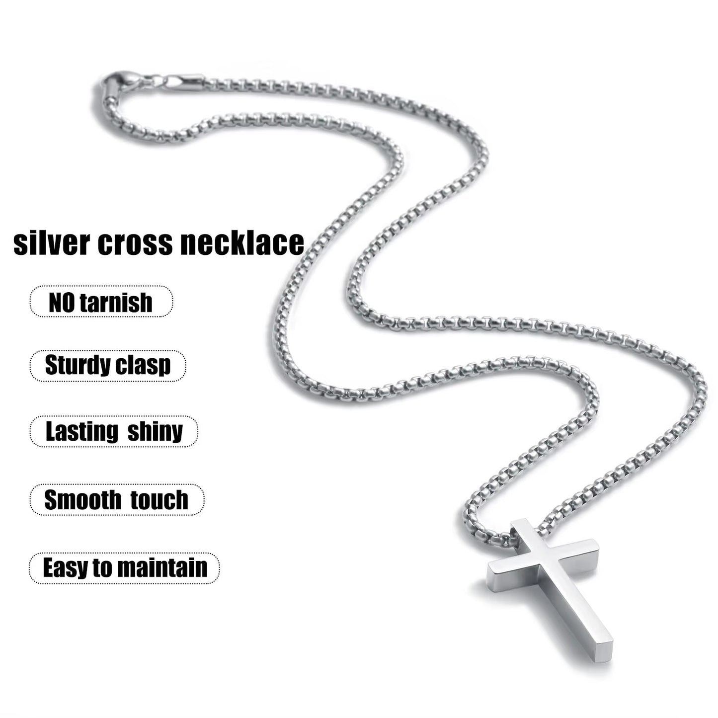 Shevalu 16-24 Inch Silver Cross Necklace Mens Cross Necklaces with 2.5Mm Cross Chain and Exquisite Stainless Steel Cross Pendant