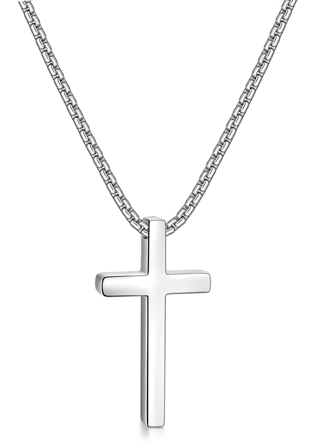 Shevalu 16-24 Inch Silver Cross Necklace Mens Cross Necklaces with 2.5Mm Cross Chain and Exquisite Stainless Steel Cross Pendant