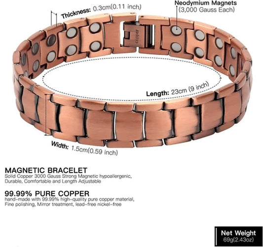 Copper Magnetic Bracelet Energy Therapeutic Healing Therapy Arthritis Men Women