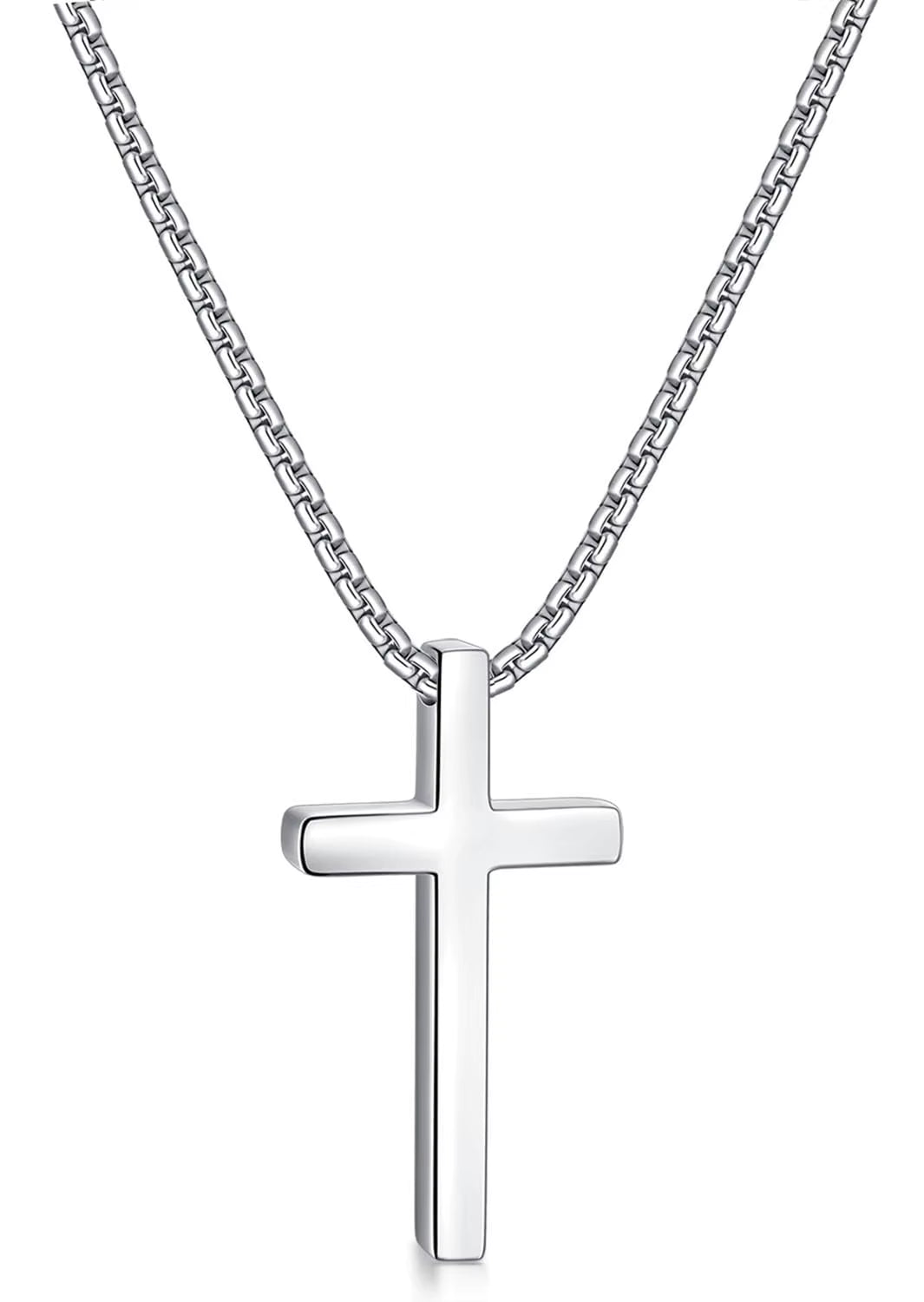 Shevalu 16-24 Inch Silver Cross Necklace Mens Cross Necklaces with 2.5Mm Cross Chain and Exquisite Stainless Steel Cross Pendant