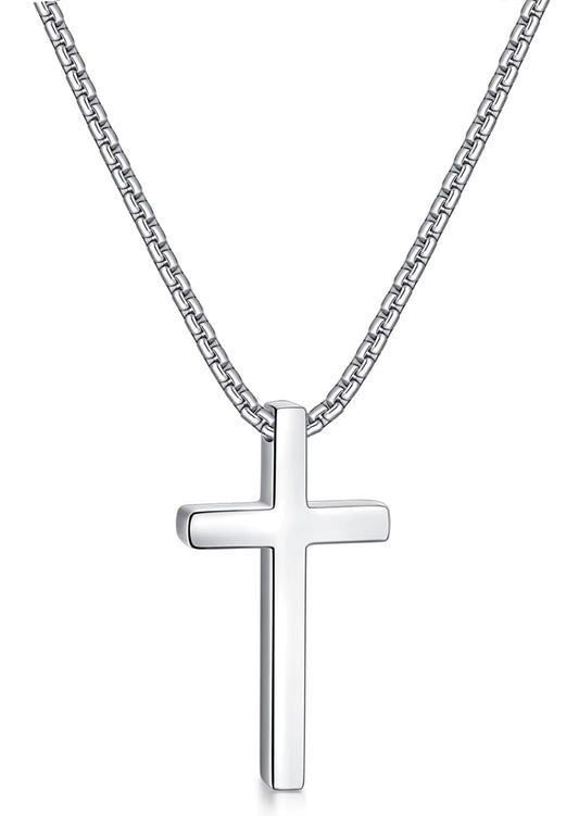 Shevalu 16-24 Inch Silver Cross Necklace Mens Cross Necklaces with 2.5Mm Cross Chain and Exquisite Stainless Steel Cross Pendant
